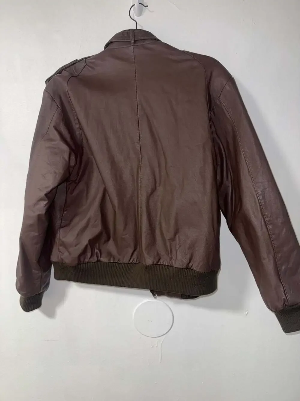 Vintage New Accents Brown Genuine Leather Bomber Jacket Size Medium